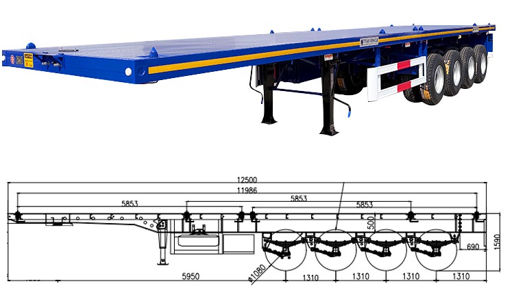 4 Axle 80 Ton Flat Bed Semi Trailer for Sale in Mexico